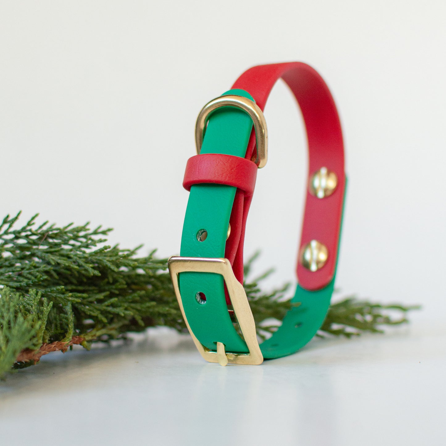 Wanderlust Pup Co Biothane Christmas Holiday dog collar. Handmade in Canada