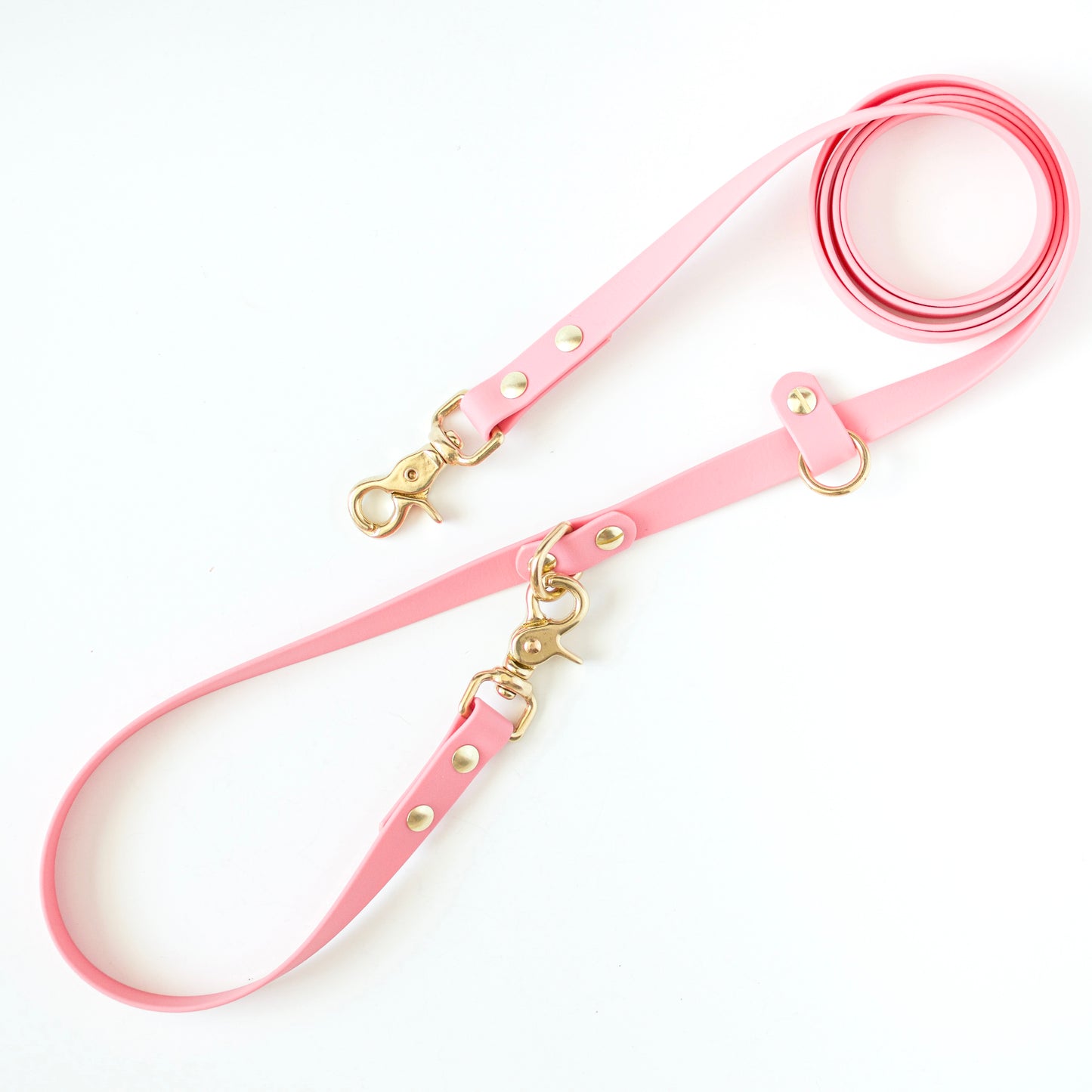 Handsfree waterproof biothane dog leash with solid brass hardware. Handmade in British Columbia, Canada