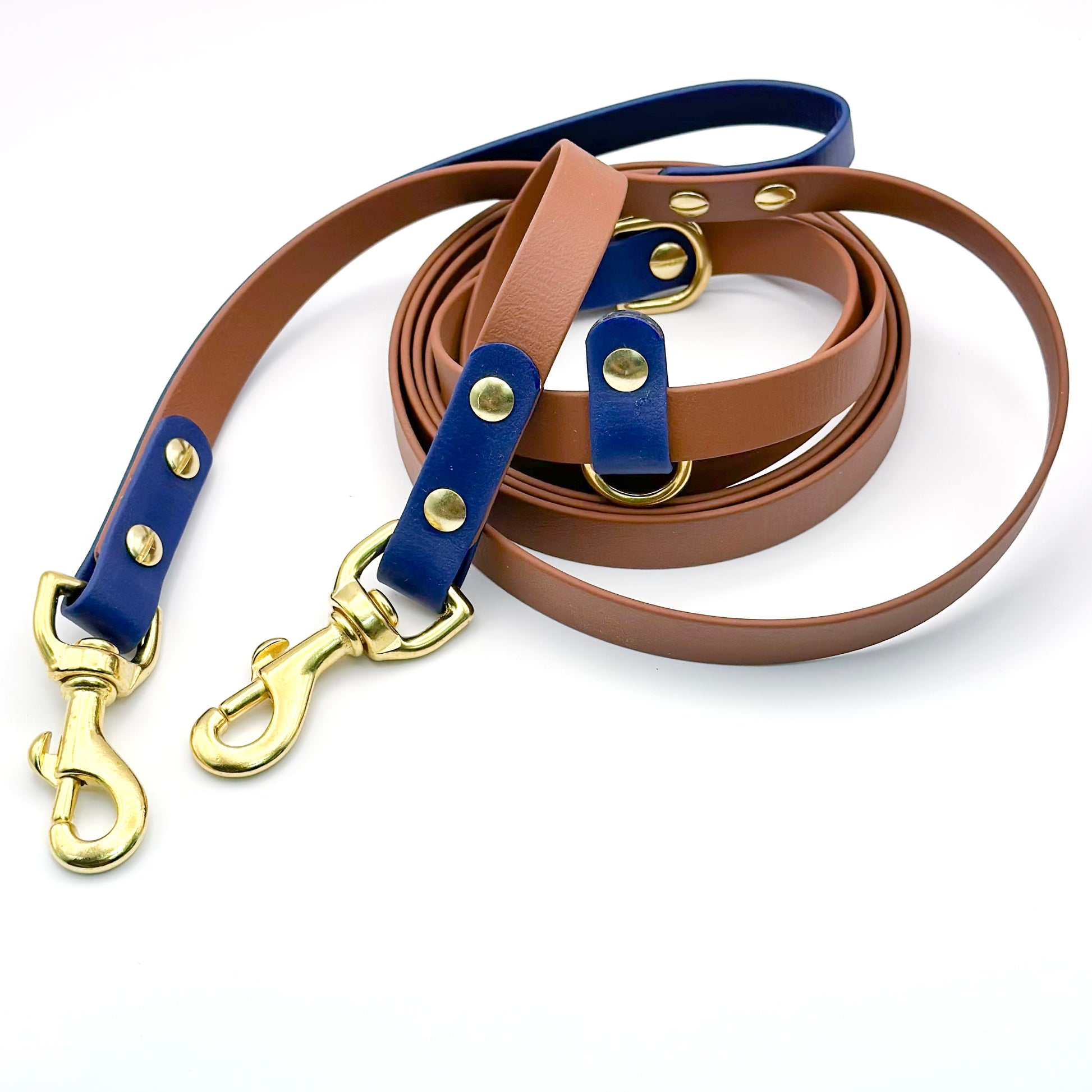 Wanderlust pup co biothane waterproof dog leash made in Canada. Handsfree dog leash. Two tone dog leash. 